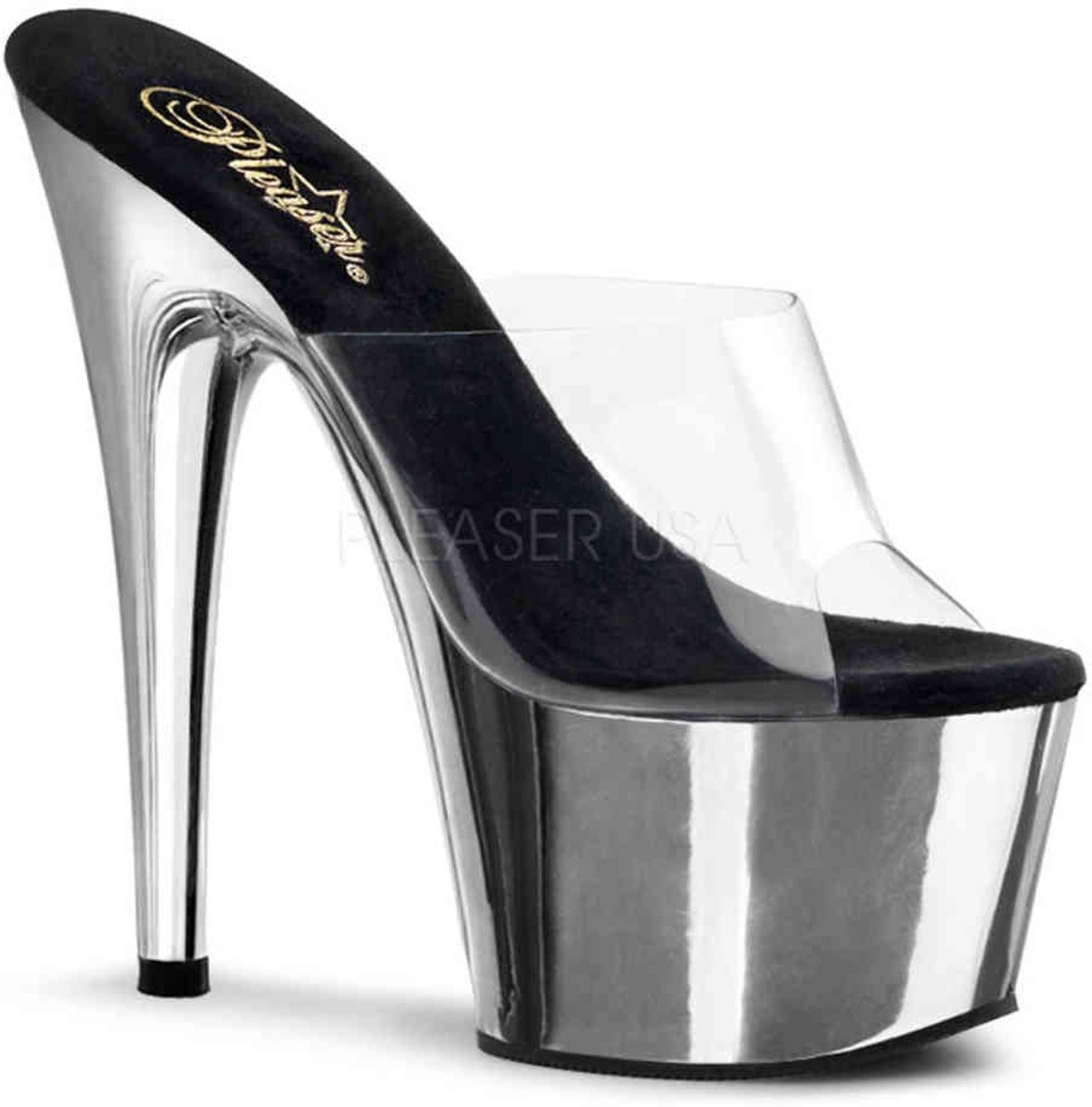 EU 36 = US 6 | ADORE-701 | 7 Heel, 2 3/4 Chrome Plated PF Slide